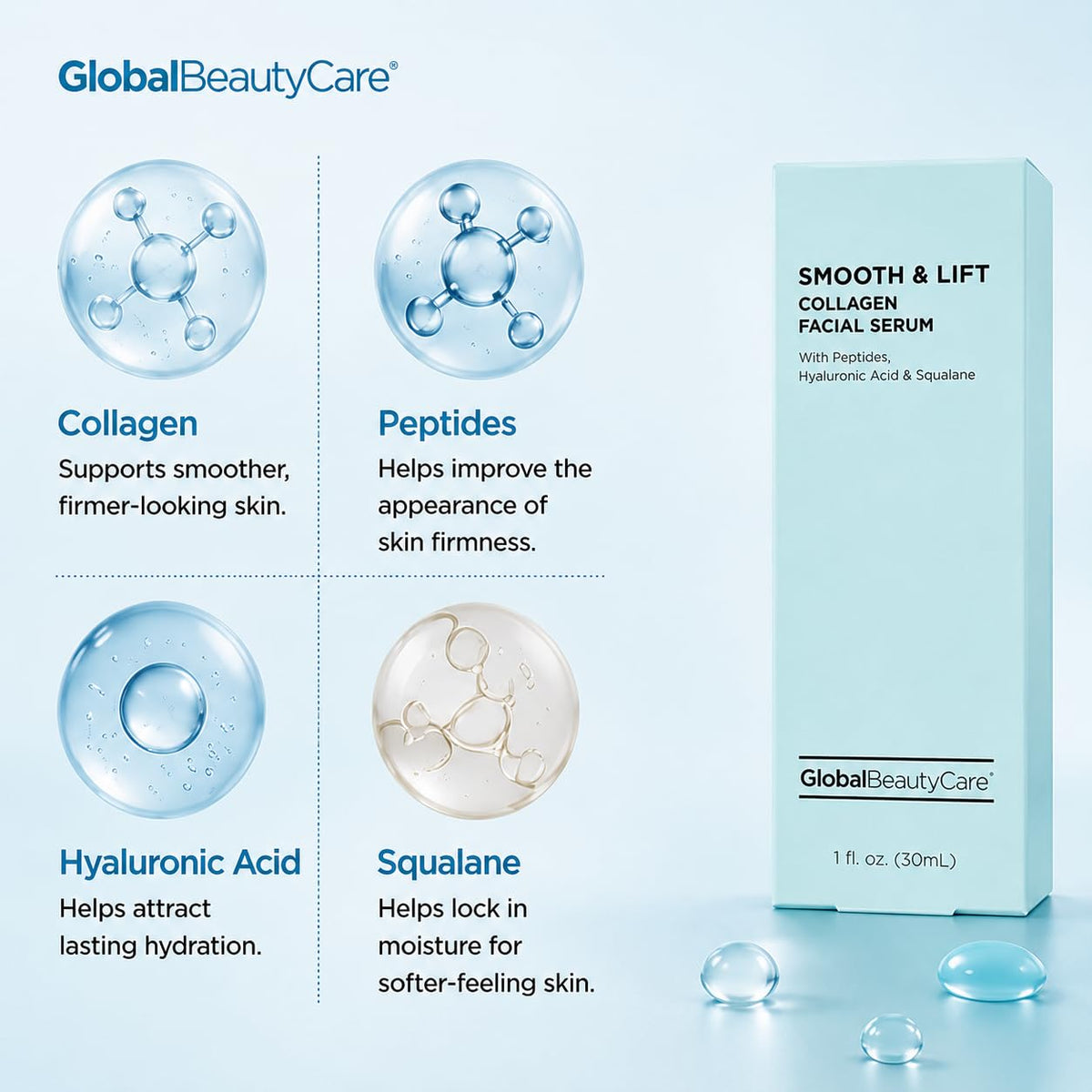 Smooth & Lift Collagen Facial Serum Hydrating Face Serum to Support Firm-Looking Skin with Peptides, Hyaluronic Acid & Squalane, Fast-Absorbing Hydrating Formula, 1 Fl Oz (1-Pack)