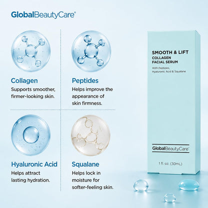 Smooth & Lift Collagen Facial Serum Hydrating Face Serum to Support Firm-Looking Skin with Peptides, Hyaluronic Acid & Squalane, Fast-Absorbing Hydrating Formula, 1 Fl Oz (1-Pack)
