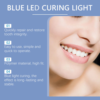 2 in 1 Teeth Whitening Kit with Blue LED Light Moldable Denture Gel Coffee Stain Removal Home Travel Portable Oral Care Device