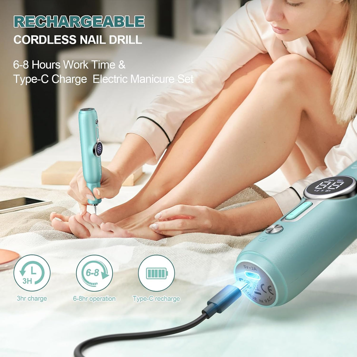 Electric Nail Drill File Professional Pen-Shaped Foot Callus Remover | Cordless Foot File for Acrylic Gel Dip Powder Nails Portable Nail Machine Kit for Dead Dry Crack Skin Calluses Foot Grinder