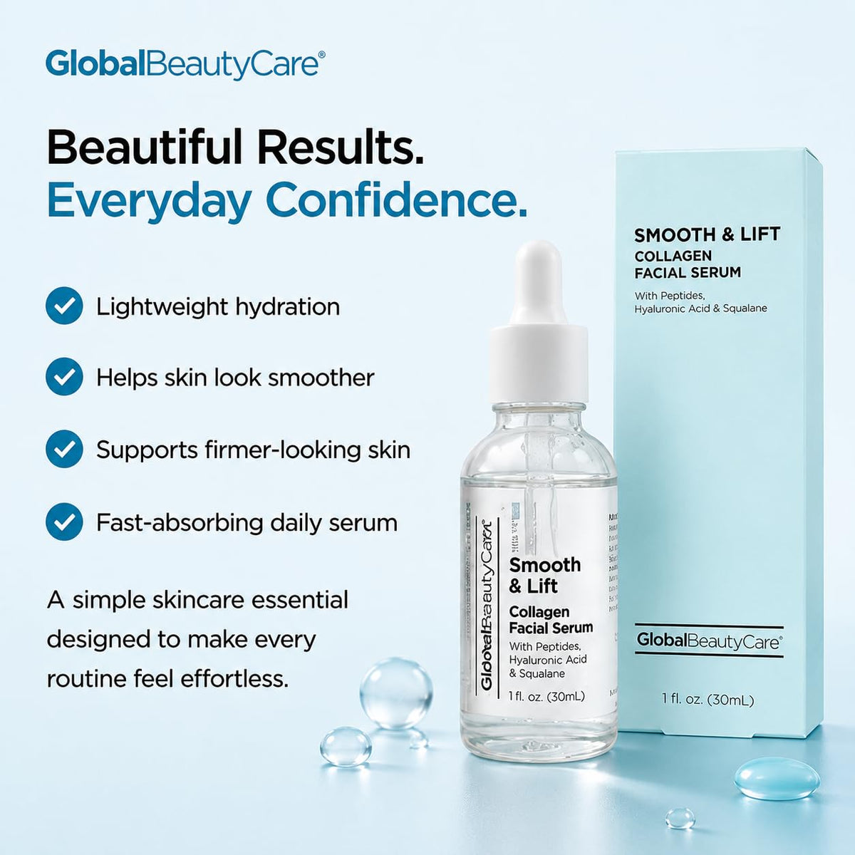 Smooth & Lift Collagen Facial Serum Hydrating Face Serum to Support Firm-Looking Skin with Peptides, Hyaluronic Acid & Squalane, Fast-Absorbing Hydrating Formula, 1 Fl Oz (1-Pack)