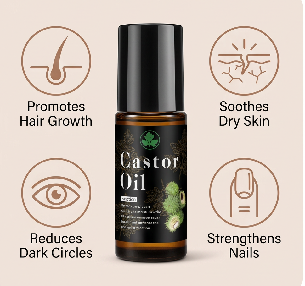 Organic Castor Oil Roll-On | Cold-Pressed Beauty Oil for Face & Body