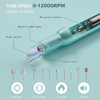 Electric Nail Drill File Professional Pen-Shaped Foot Callus Remover | Cordless Foot File for Acrylic Gel Dip Powder Nails Portable Nail Machine Kit for Dead Dry Crack Skin Calluses Foot Grinder