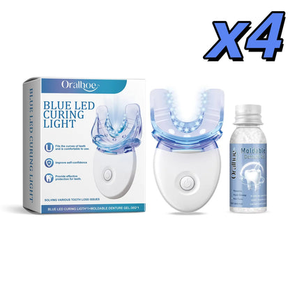 2 in 1 Teeth Whitening Kit with Blue LED Light Moldable Denture Gel Coffee Stain Removal Home Travel Portable Oral Care Device