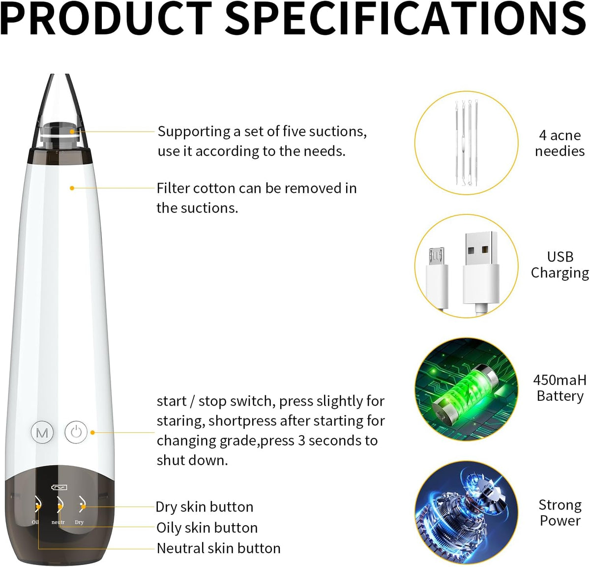 2026 Blackhead Remover Pore Vacuum Cleaner - 3 Adjustable Suction Power 6 Probes,Usb Rechargeable Blackhead Vacuum Kit Electric Acne Extractor Tool for Women