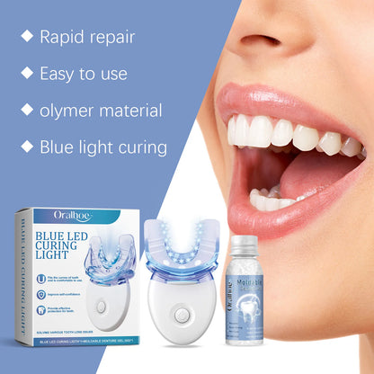 2 in 1 Teeth Whitening Kit with Blue LED Light Moldable Denture Gel Coffee Stain Removal Home Travel Portable Oral Care Device